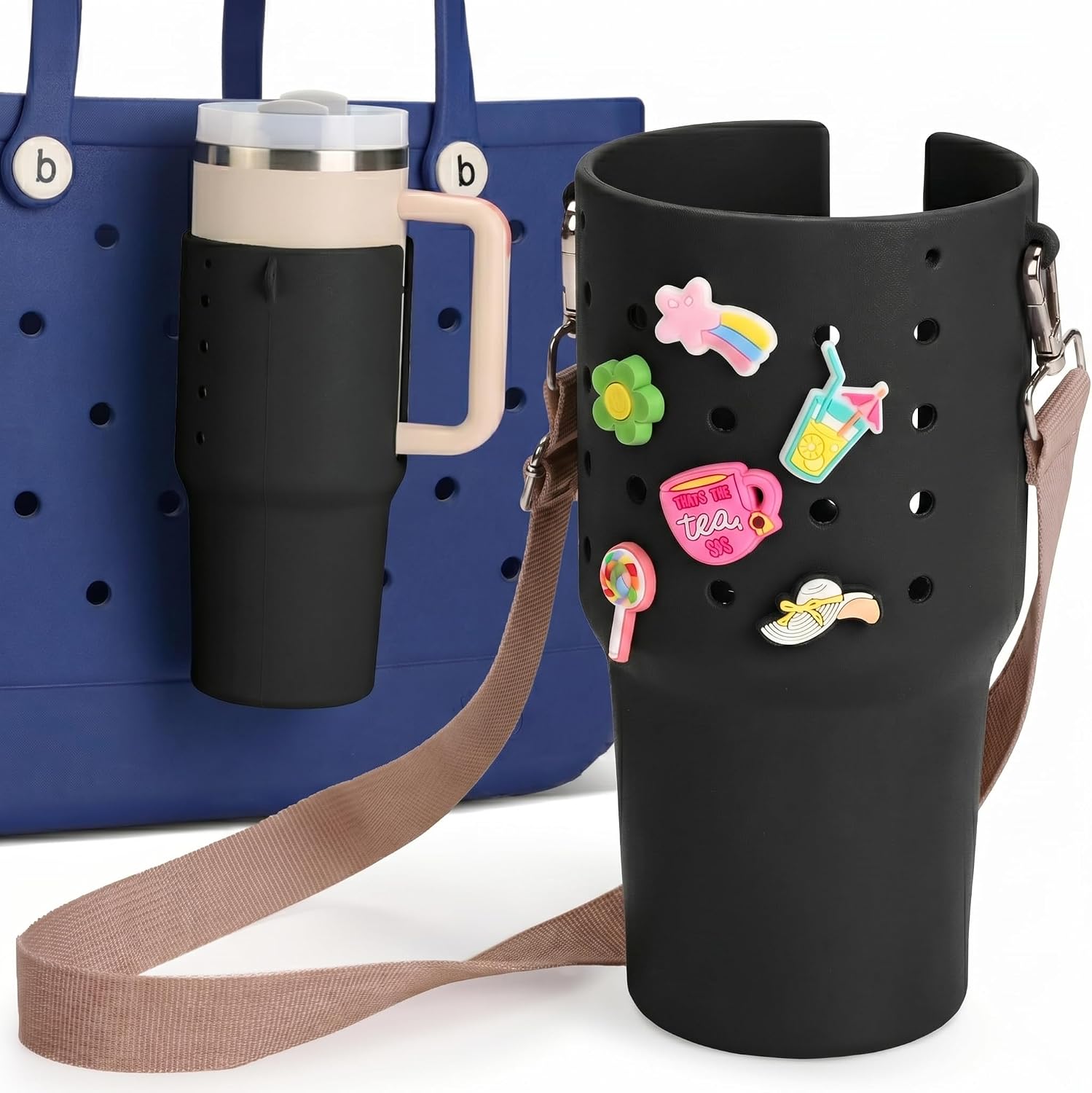 Cup Holder for Bogg Bag Accessories with Shoulder Strap and Charms