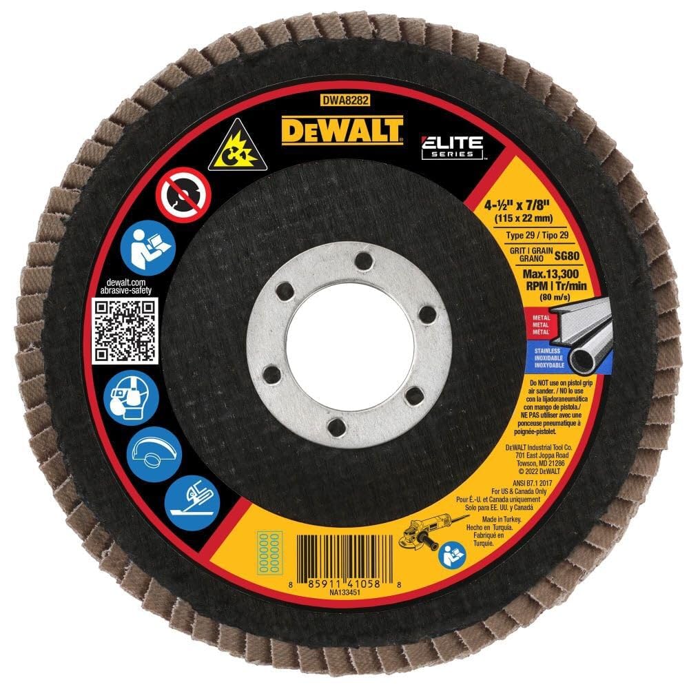 DEWALT DWA8282 80G T29 XP Ceramic Flap Disc, 4-1/2" x 7/8", Multi