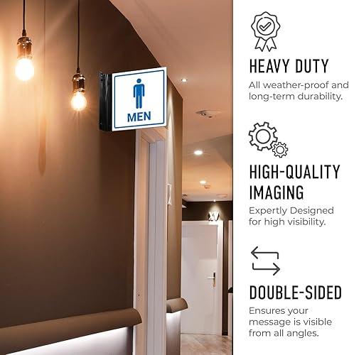 Miniatura 5 de Letrero de proyección de baño para hombre, doble cara, 6 x 6 pulgadas, ACM, con accesorio negro satinado, fabricado en Estados Unidos