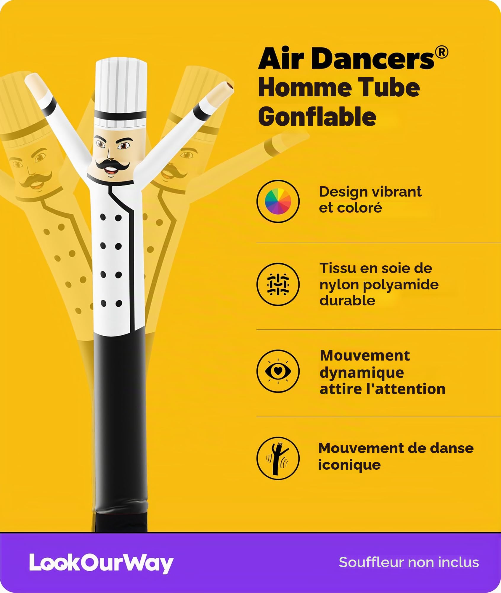LookOurWay Air Dancers Tube gonflable pour homme - 3 m de haut - Pour promotion professionnelle (souffleur non inclus) - Thème restaurant et nourriture - Chef