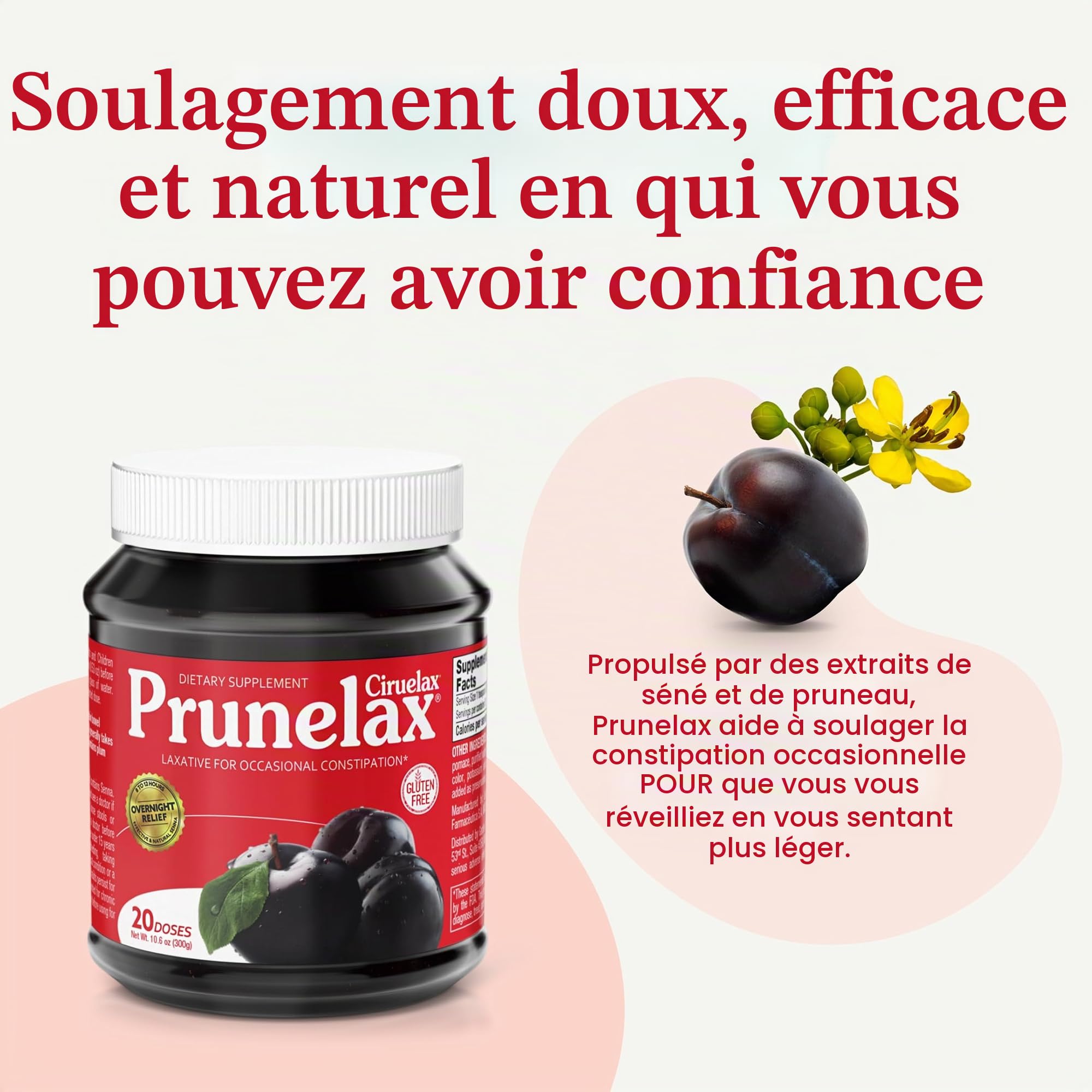 Prunelax Ciruelax Laxatif naturel pour constipation occasionnelle, confiture, étui rouge ou blanc, 300 g