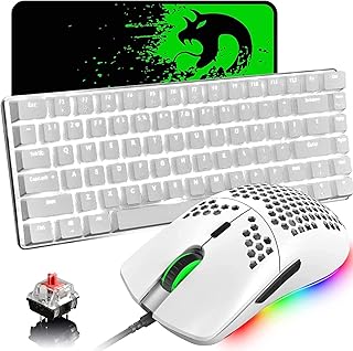 Mechanical Gaming Keyboard and Mouse, LED Backlit USB Type C Wired Keyboard Red Switch Anti-ghosting Keys+RGB 6400 DPI Lightweight Gaming Mouse Honeycomb Shell+ Mouse Pad for Computer/PC/Laptop/MAC