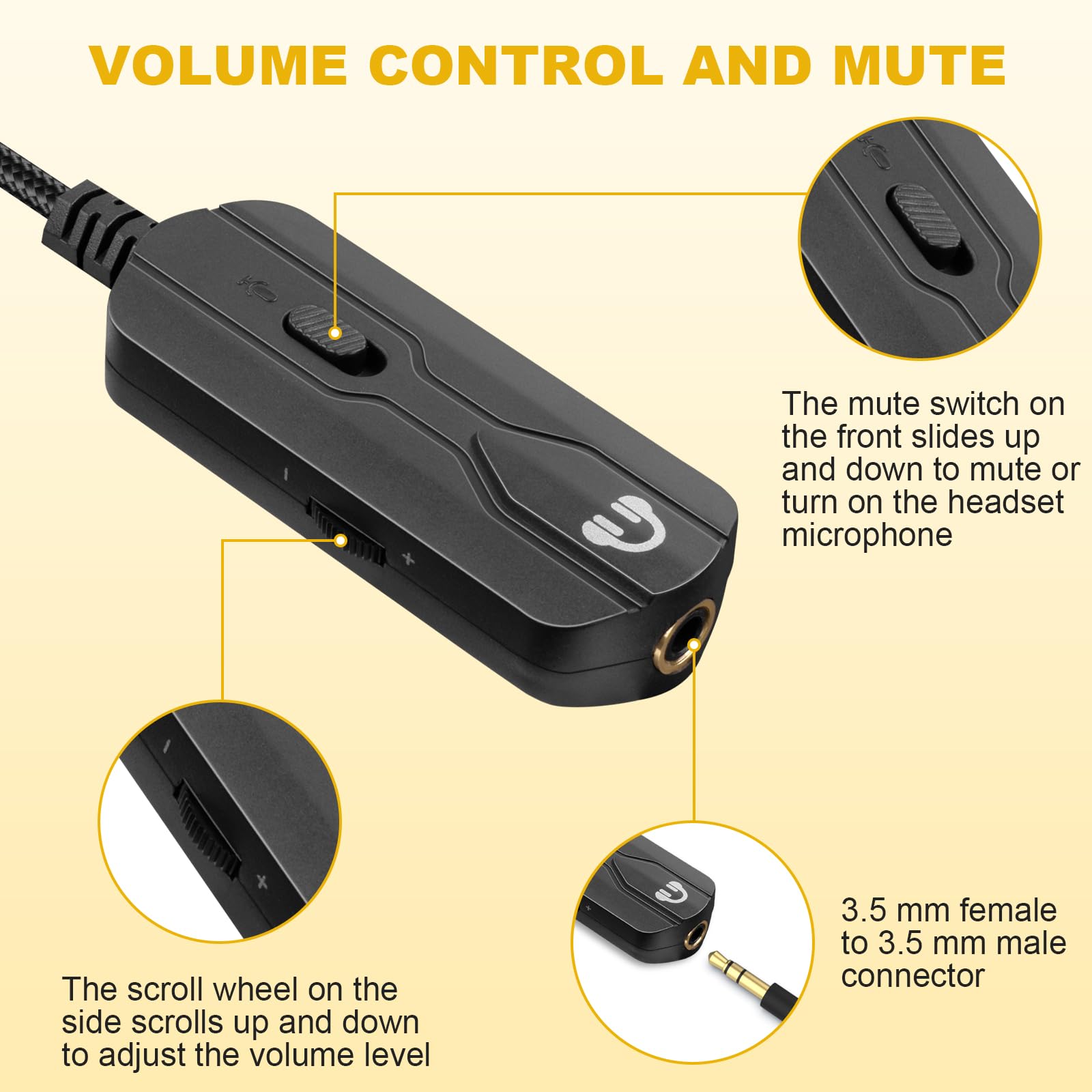 Auhsuxo 3.5mm Headphone Extension Cable with Volume Control and Mute Male to Female Audio Cable Cord Compatible with Bose 700 QC45 QC35 II Sony MDR-XB920 WH-1000XM3 Headphones 5Ft
