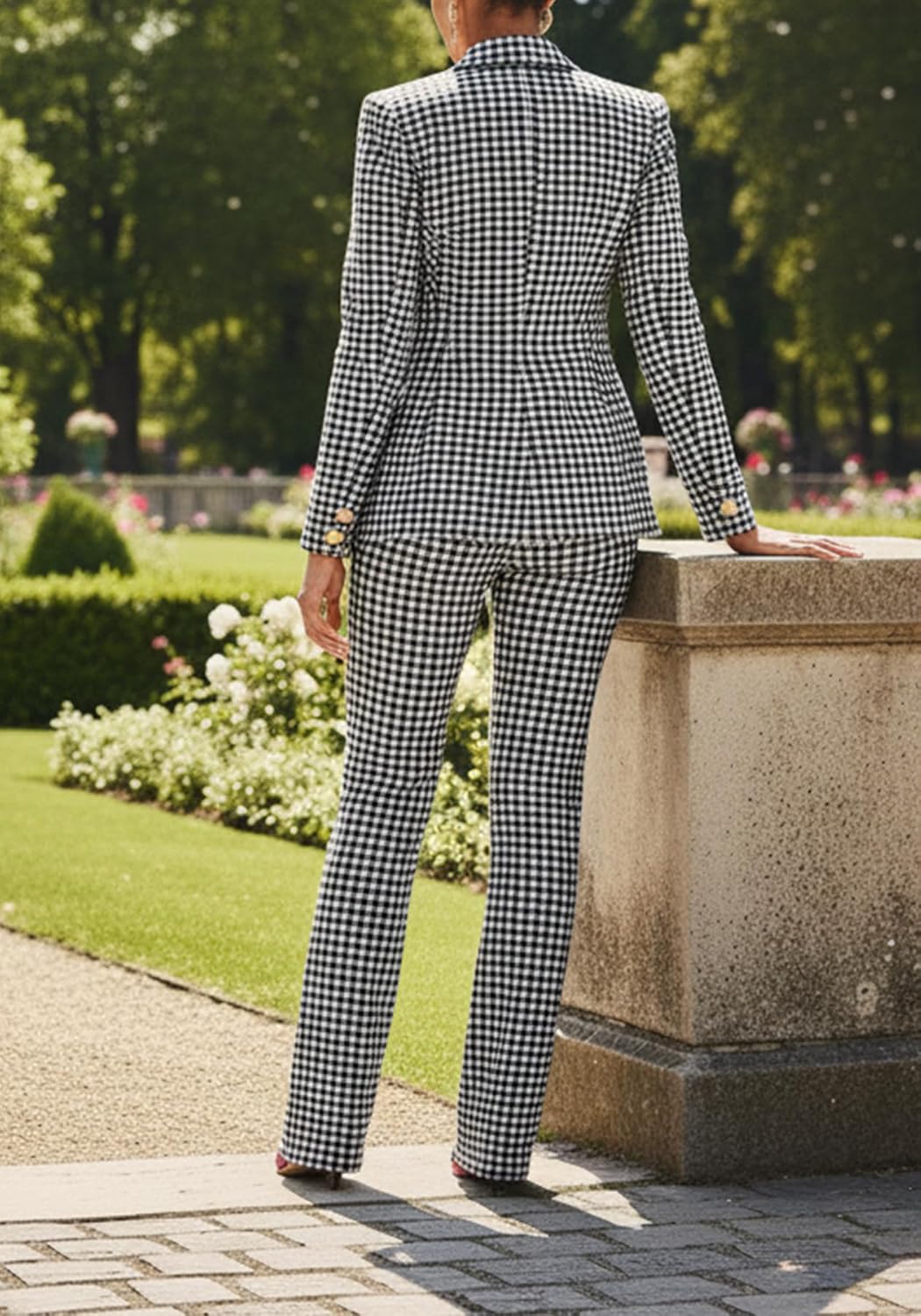 Tcremisa Womens Plaid Pant Suits 2 Piece Set Business Casual Outfits Double Breasted Blazer Set Formal Office Clothing