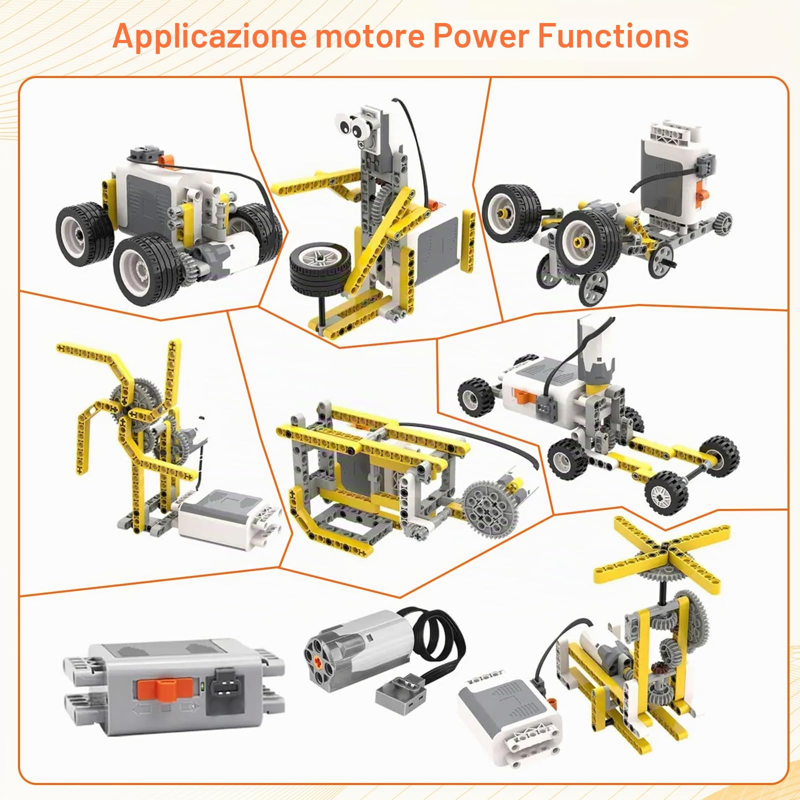 Motor Power Function Kit Binghe Set di 45 Motore Elettrico Giocattolo con Servomotore, M/L/XL Motore Elettrico, Motore di Allenamento, Telecomando 2,4 GHz, Scatola della Batteria, 2,4 G Ricevitore