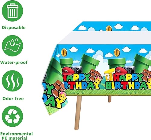 Miniatura 3 de ZAKVOOR 8 manteles de fiesta de Super Brothers, fundas de mesa rectangulares desechables de plástico para suministros de decoración de fiestas de