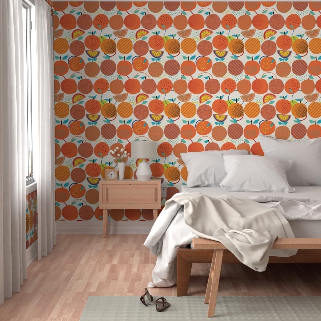 Removable Wallpaper 3ft x 2ft - Fresh Oranges Cute Bright Orange Fruit Modern Abstract Citrus Custom Pre-Pasted Wallpaper by Spoonflower