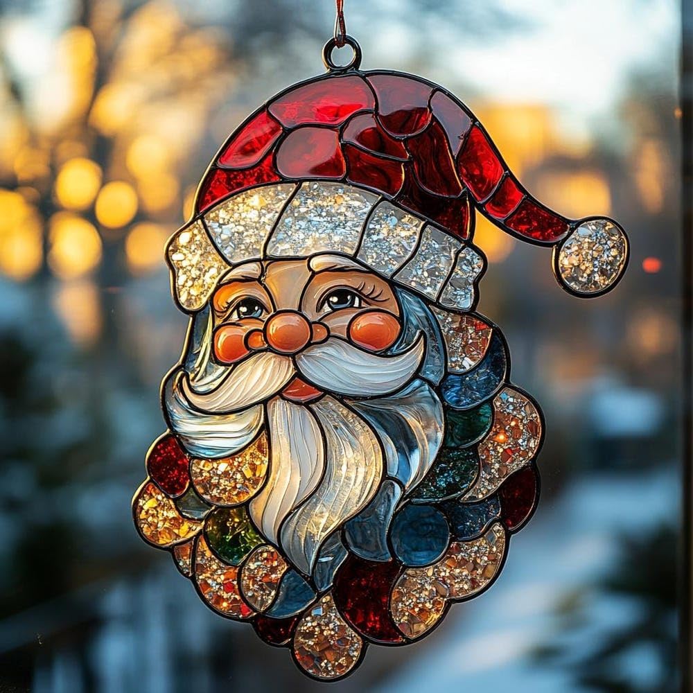 Christmas Acrylic Stained Glass Suncatcher Indoor Colorful Window Hanging Ornament Outdoor Sun Catcher Panel for Home Decor Car Garden Crystal Gift Christmas Tree and Black Cat Suncatcher