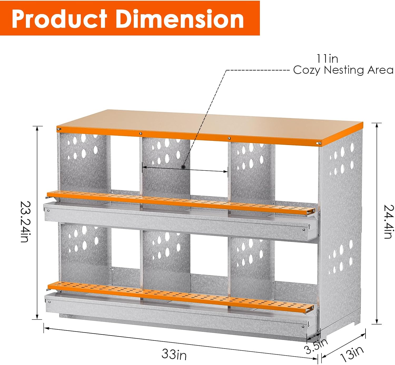 Chicken Nesting Box, 6 Compartment Metal Nesting Boxes for Chickens Laying Eggs, Rust Proofed Nest Box with Roll Away Egg Collection Laying Box for Chicken Coop