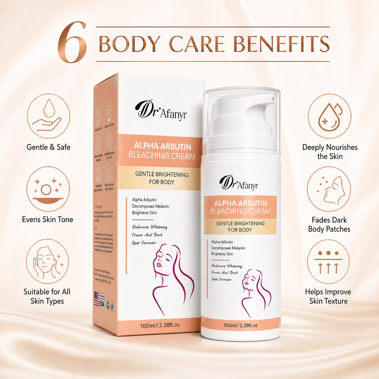 Alpha Arbutin Brightening Cream for Face & Body, Moisturizing Cream for Uneven Skin Tone, Dark Spot Appearance, Underarms, Inner Thighs, Bikini Line, Knees, Elbows & Neck