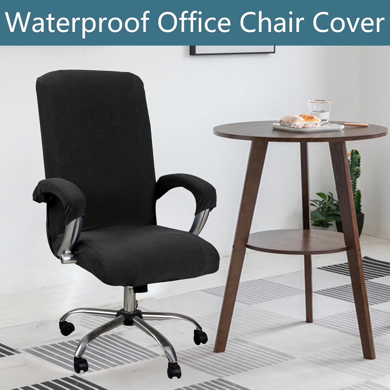 YOPOIY Stretchable Office Chair Cover, Jacquard Rotating Chair Slipcovers Waterproof Boss Chair Slipcovers Modern Style Chair Protector Cover for High Back Chair -Green-Large