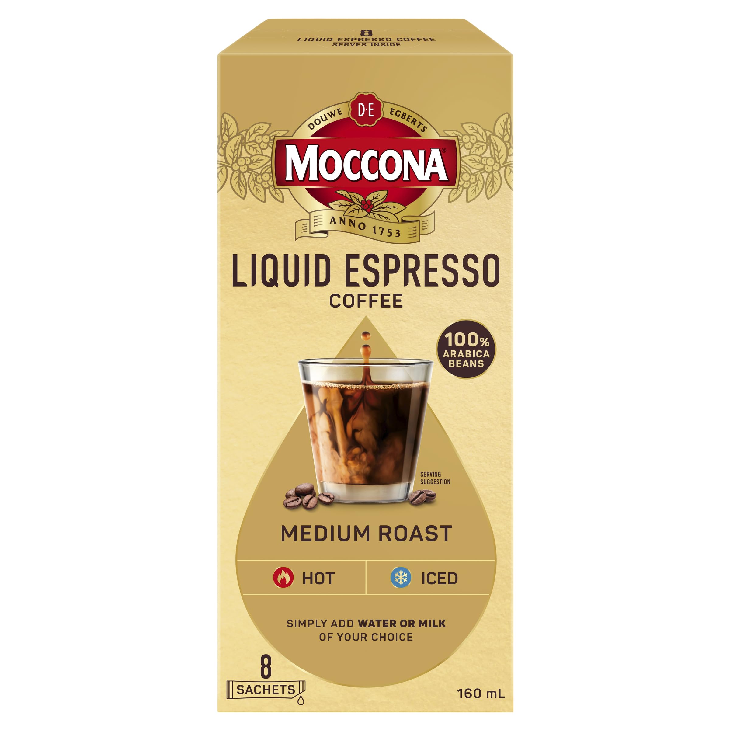 Moccona Espresso Medium Roast Concentrate Liquid Coffee Sachets 80 sachets (8 sachets x 10 packs)