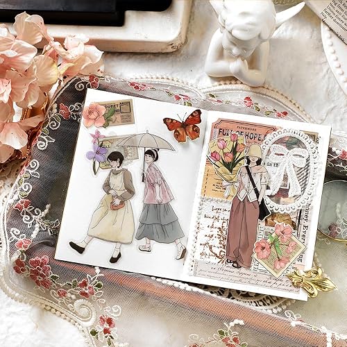 Miniatura 7 de Alideco 120pcs Scrapbook Stickers Set Kawaii Vintage Fashion Girl People Stickers for Journaling Scrapbooking Junk Journal Crafts Embelishment