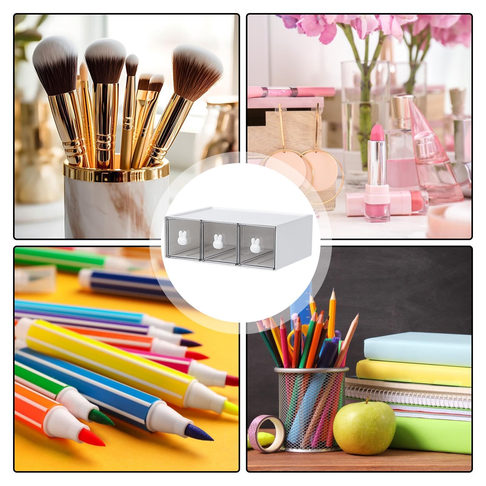Organiseur Bureau Mignon Lapin – Boîte Papeterie Avec Poignée Lapin, Tiroirs & Compartiments, Rangement Maquillage & Stylos Transparent