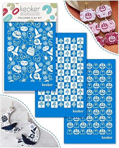 KEOKER Pantalla de seda de Halloween para arcilla polimérica 3 plantillas de serigrafía de otoño para arcilla polimérica en arcilla y otras joyas de