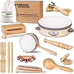 LOOIKOOS Toddler Musical Instruments, Eco Friendly Music Set for Kids Preschool Educational, Natural Wooden Percussion Instruments Musical Toys for Boys and Girls with Storage Bag