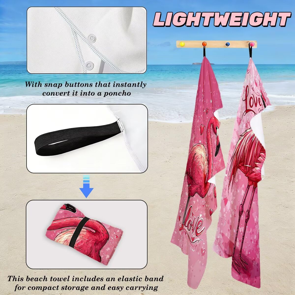 Ręcznik plażowy XXL, 100 x 200 cm, zestaw 2 szt., ręcznik plażowy z mikrofibry, różowy, szybkoschnący, ręcznik do sauny, fitness, bez piasku, ręcznik plażowy, do sauny, duży ręcznik kąpielowy, prezent
