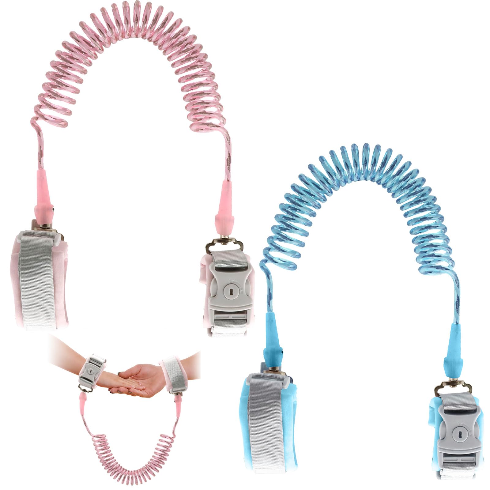 VEGCOOVEGCOO Anti Lost Wrist Link Belt for Toddlers, 2.5M Toddler Safety Walking Leash, 360°Rotate Toddler Wrist Strap with Key Lock & Reflective Elastic Wire Rope, Wrist Reins for Kids Baby Boys Girls