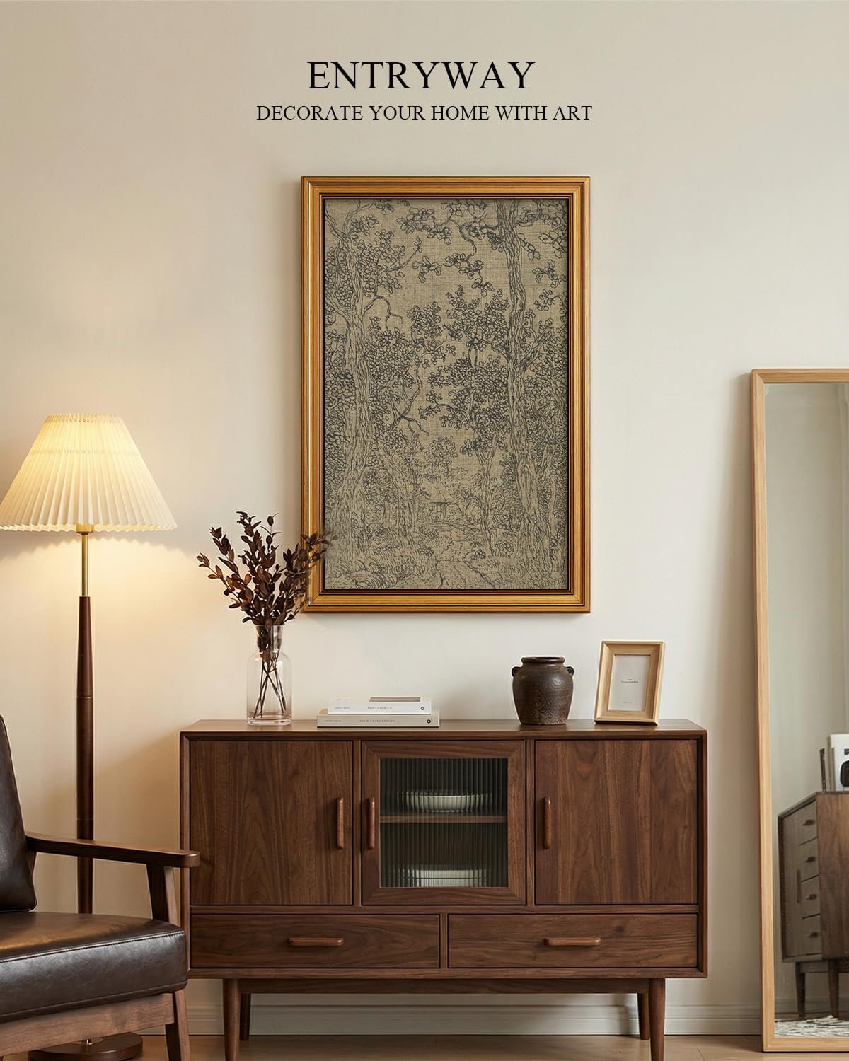 HUARCEY Gold Framed Canvas Wall Art, Antique Sketch Landscape Pictures Vintage Decor, Bedroom Kitchen Shelf Decor, Dark Moody Retro Country Farmhouse Canvas Paintings, 16x24inch