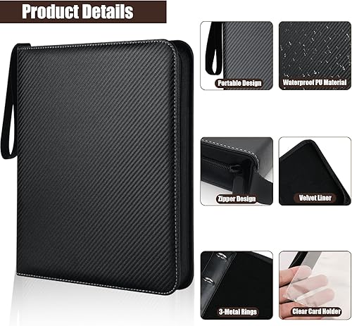 Miniatura 4 de Zxojd Carpeta de tarjetas de fútbol de 4 bolsillos, carpeta de tarjetas coleccionables con cremallera de alta calidad, 400 bolsillos de doble cara,