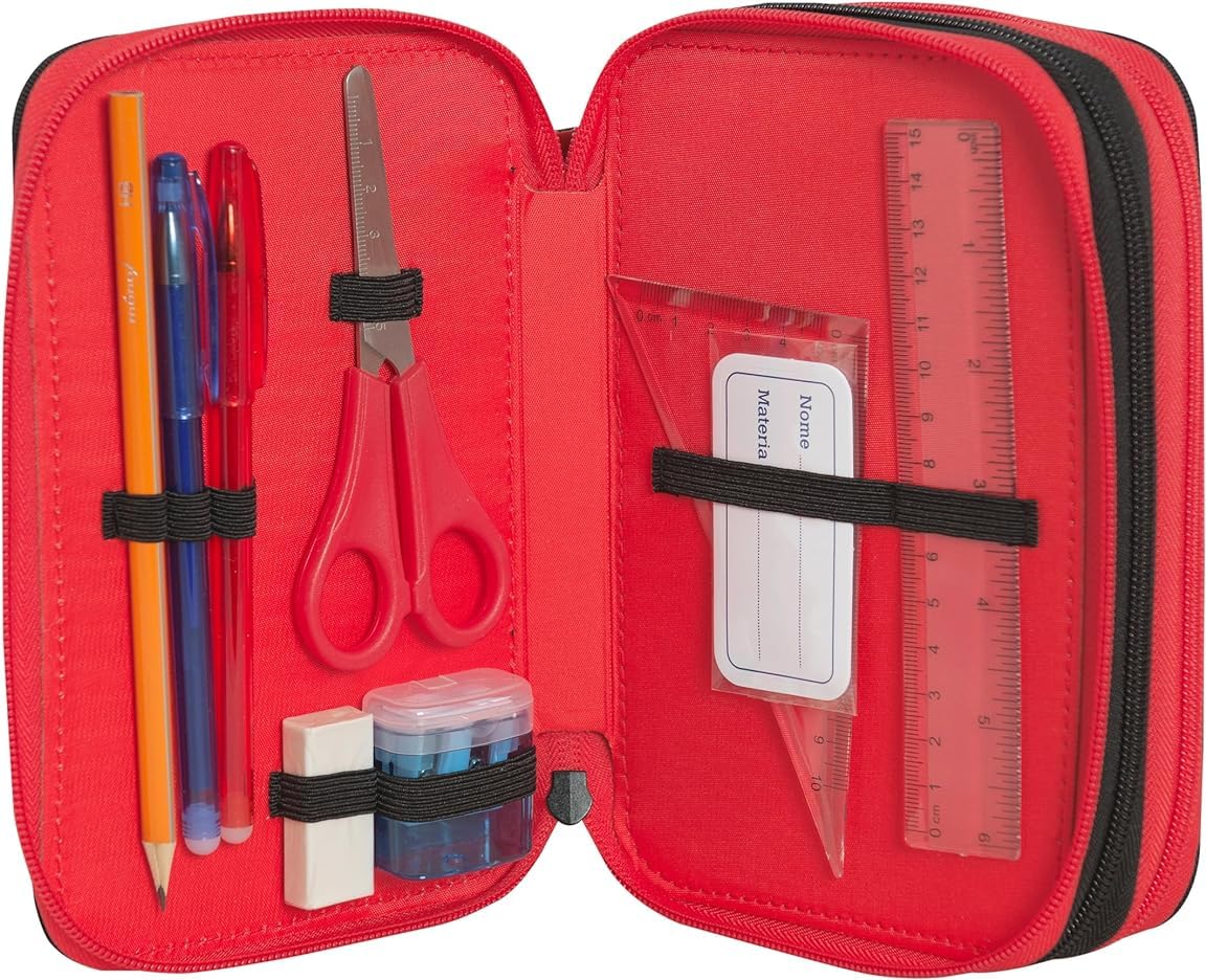 Clondo Trousse Triple Remplie Enfants, pour Super Mario Kart Fans, 45 Accessoires Scolaires, 3 Fermetures Éclair, Compartiments Organisés, Crayons de Couleur, Feutres, Ciseaux