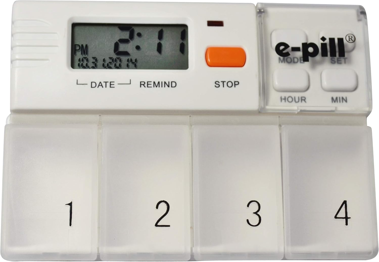 e-Pill MedGlider Pill Organizer, Vitamin and Medicine Pill Box Reminder with Attached 4 Compartment Pill Box