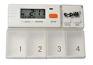 e-Pill MedGlider Pill Organizer Vitamin and Medicine Pill Box Reminder with Attached 4 Compartment Pill Box