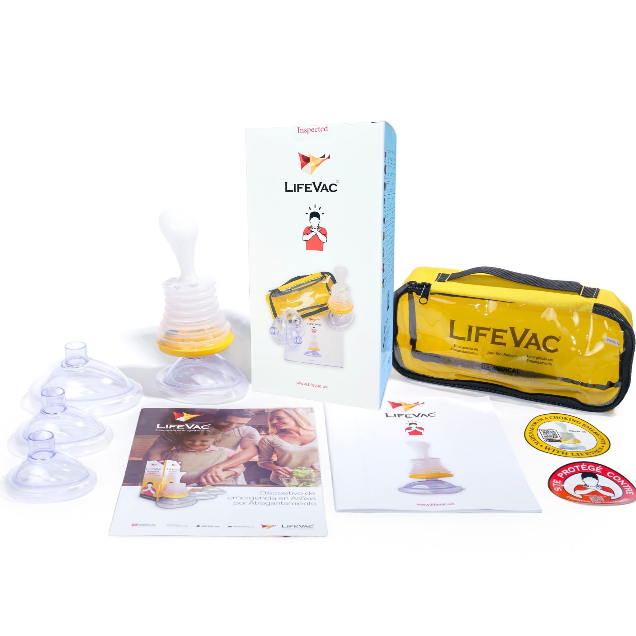 LifeVac® Kit de Viaje, Equipo de Primeros Auxilios, Antiatragantamiento para Adultos y Niños, Antiasfixia, Eficacia demostrada salvando numerosas vidas, Incl. 4 Mascarillas y Bolsa de Transporte