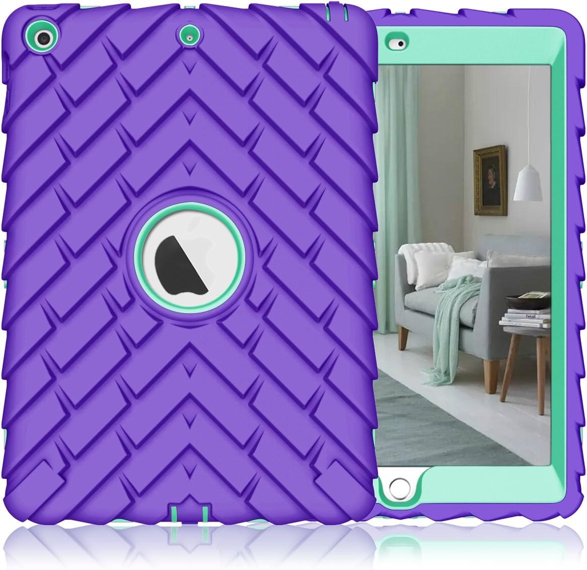 New iPad Case 9.7 inch 2017 and 2018,PIXIU Shockproof Heavy Duty Rugged Defender Full Body Protective case for iPad 5th Generation A1822 A1823,iPad 6th Generation a1954,a1893 Purple