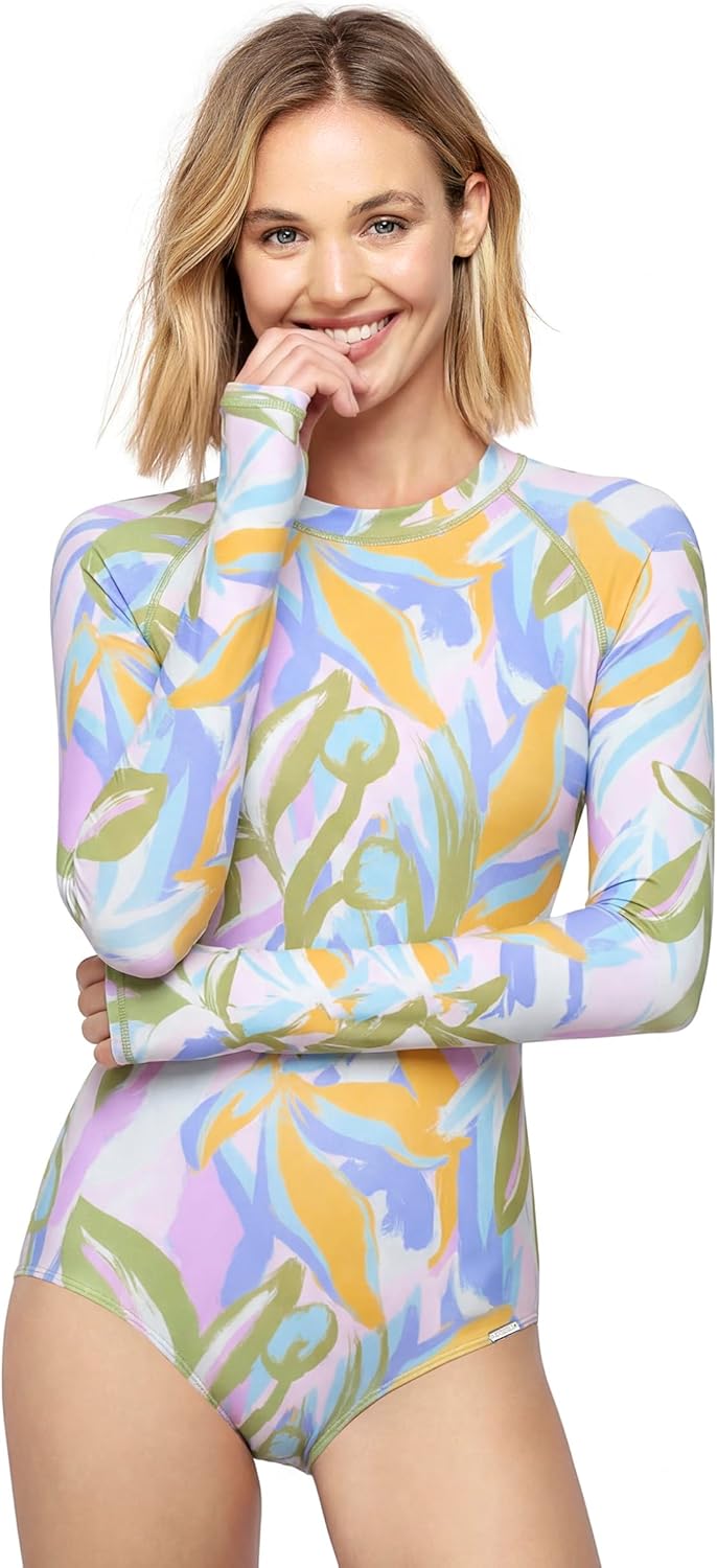 AXESEA Womens Long Sleeve Rash Guard UV UPF 50+ Sun Protection Printed Zipper Surfing One Piece Swimsuit Bathing Suit