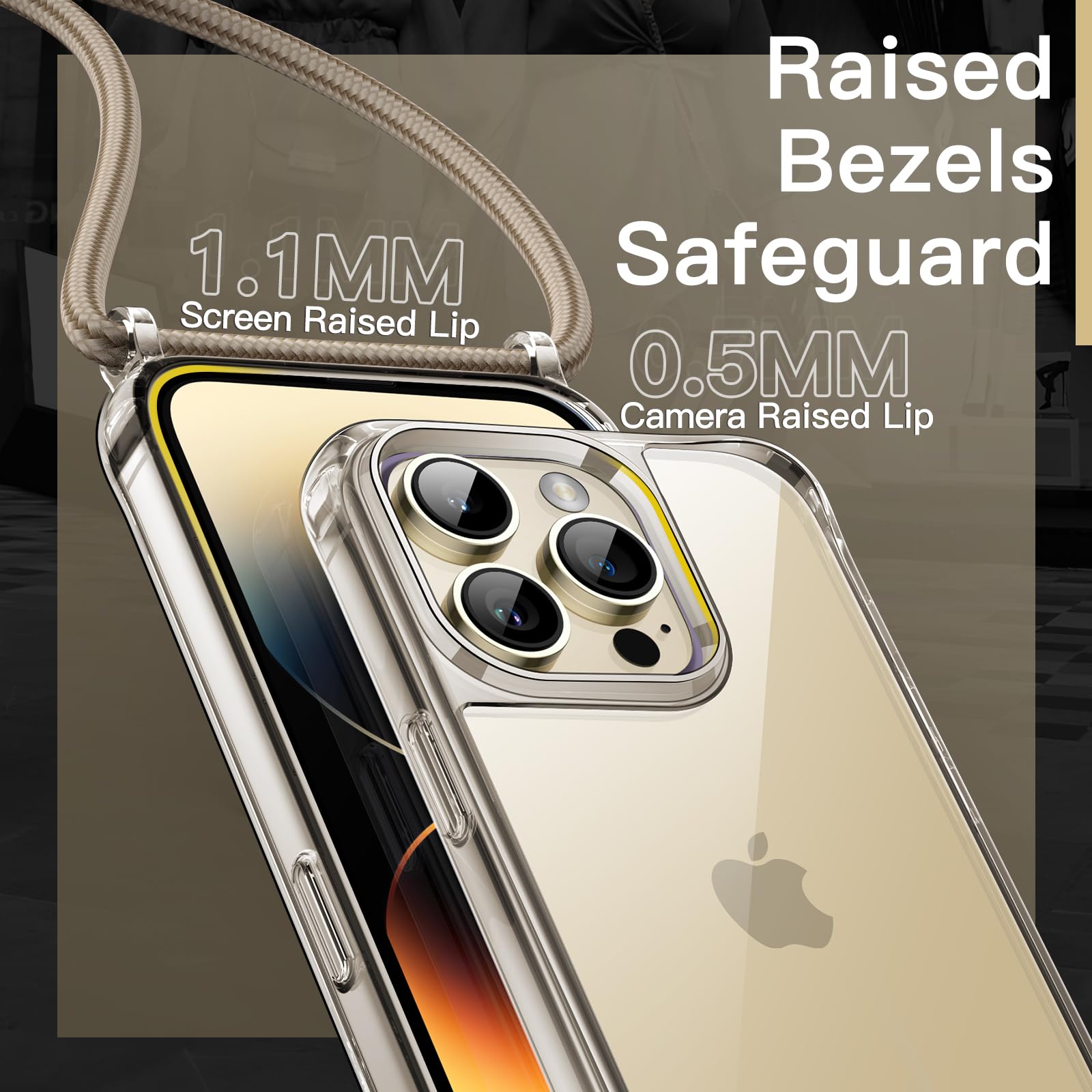 Crossbody Case For IPhone 13/iPhone 14 With Lanyard Strap Adjustable Rope Liquid Silicone Soft Cover For Iphone 13 Iphone 14 6 1 Inch Beige