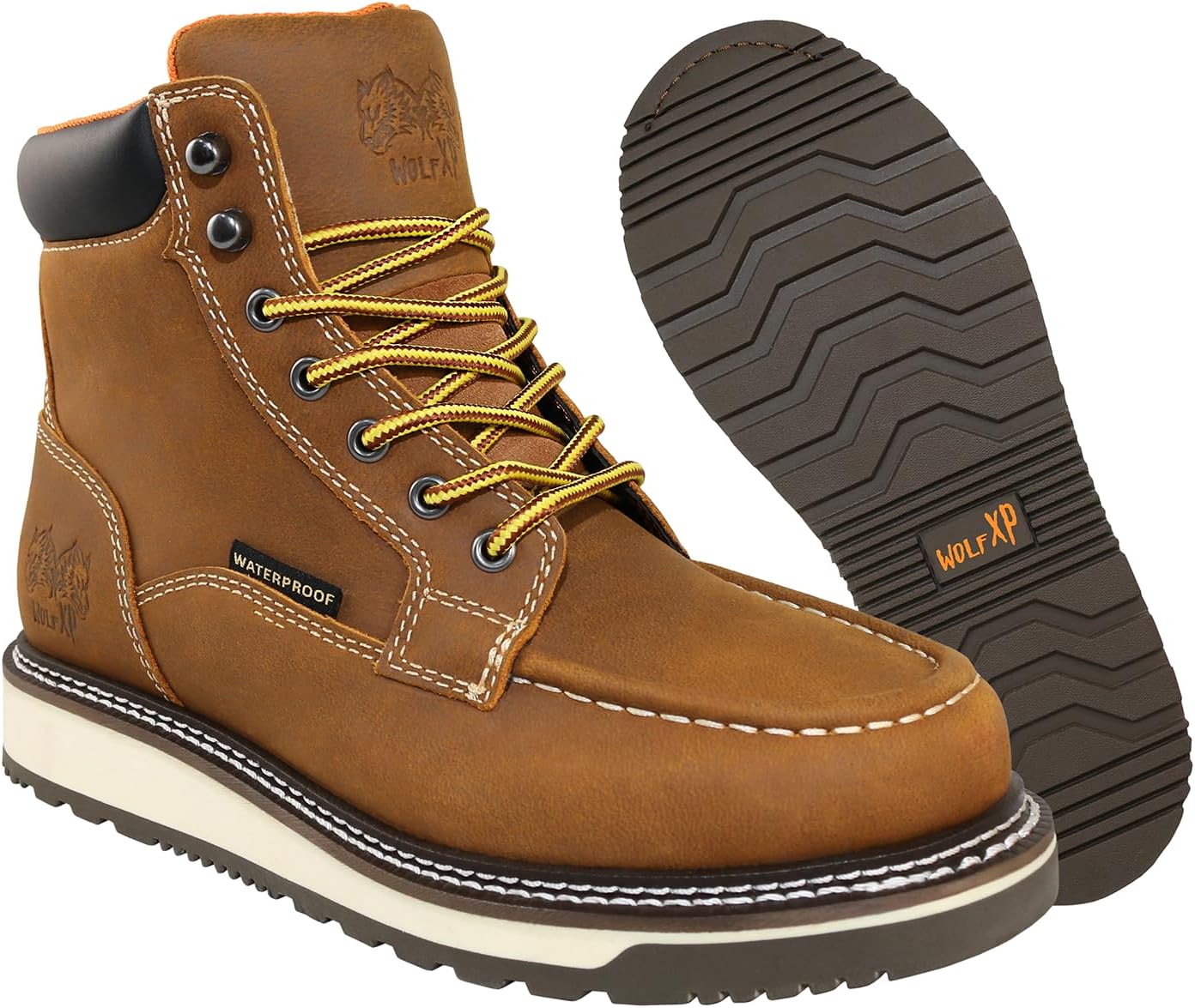 WOLF Heavy Duty Men’s Work Boots – Genuine Leather, Oil & Slip Resistant, Water Proof, Insulated Safety Construction Boots for Men