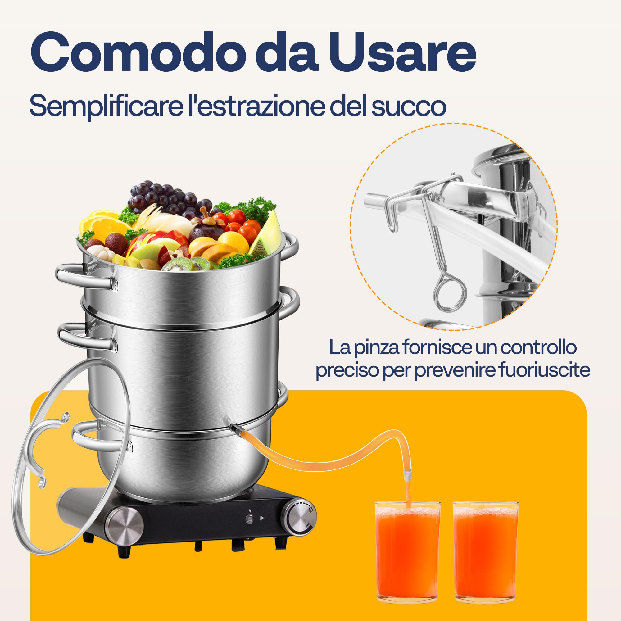 VIVOHOME Estrattore di Succo a Vapore 10L Inox con Coperchio in Vetro