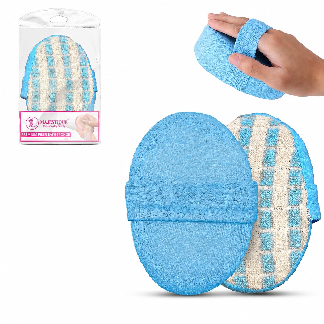 Majestique Premium Fiber Bath Sponge for Body Cleaning | Soft Exfoliating Shower Scrubber Pad | Reusable Bath Loofah for Men & Women | Deep Cleansing Body Wash Sponge (Blue)-image-25