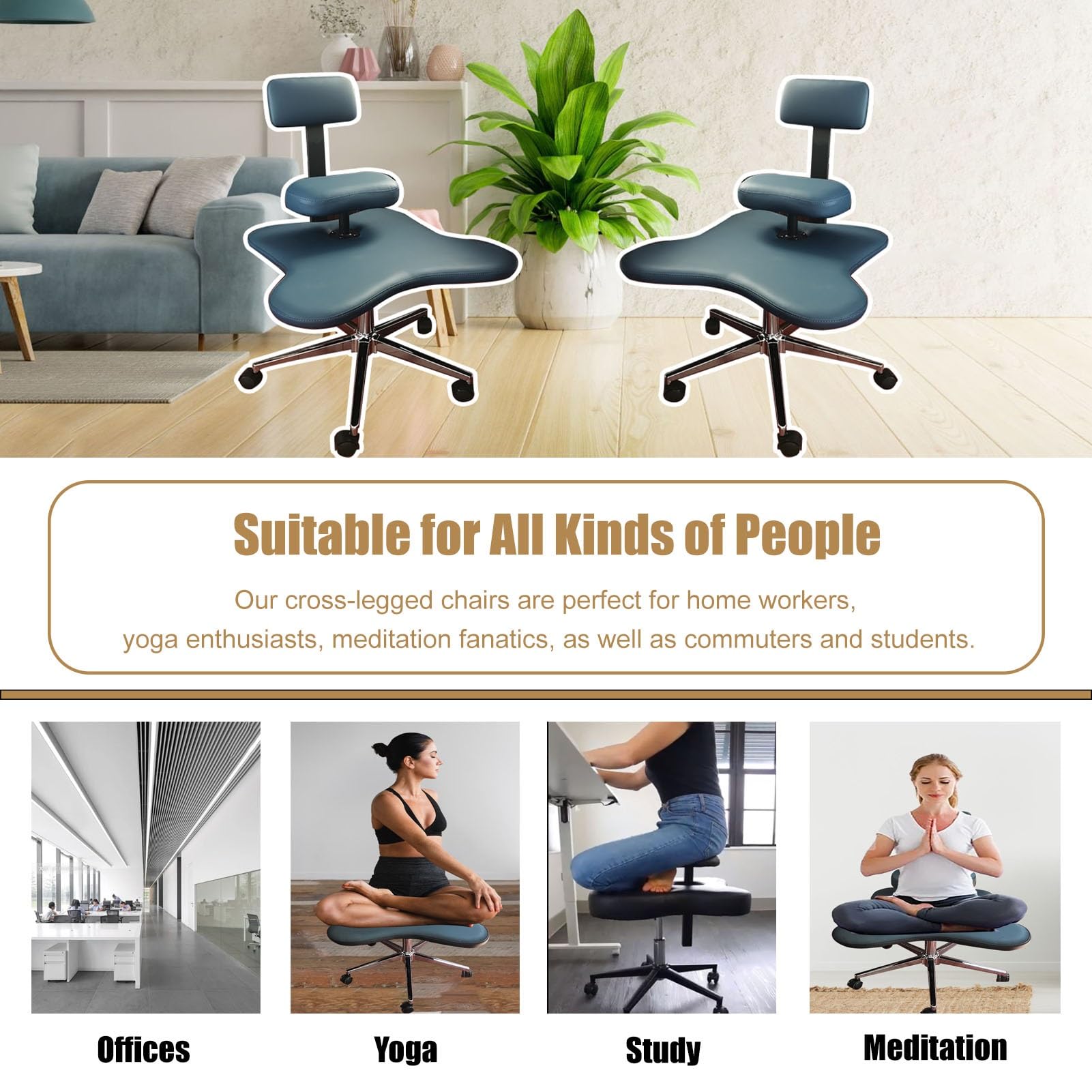 Silla de Rodillas Ajustable para Adultos - Meditación, Ergonómica, Patas Cruzadas, Soporte Lumbar - para Escritorio de Oficina, Juegos, Yoga - Taburete (Col
