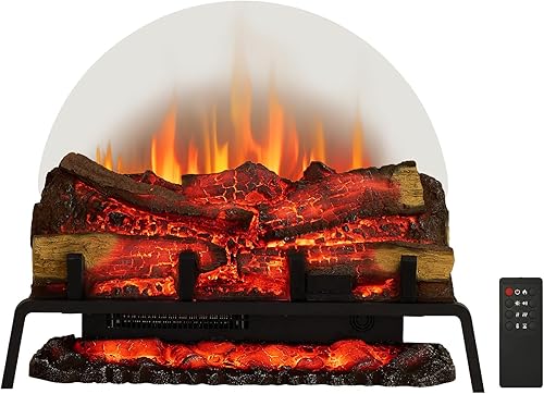 PuraFlame Juego de troncos de chimenea eléctrica de pie de 27 pulgadas, calentador de 750 W1500 W, 6 colores de llama con 5 brillo, sonido