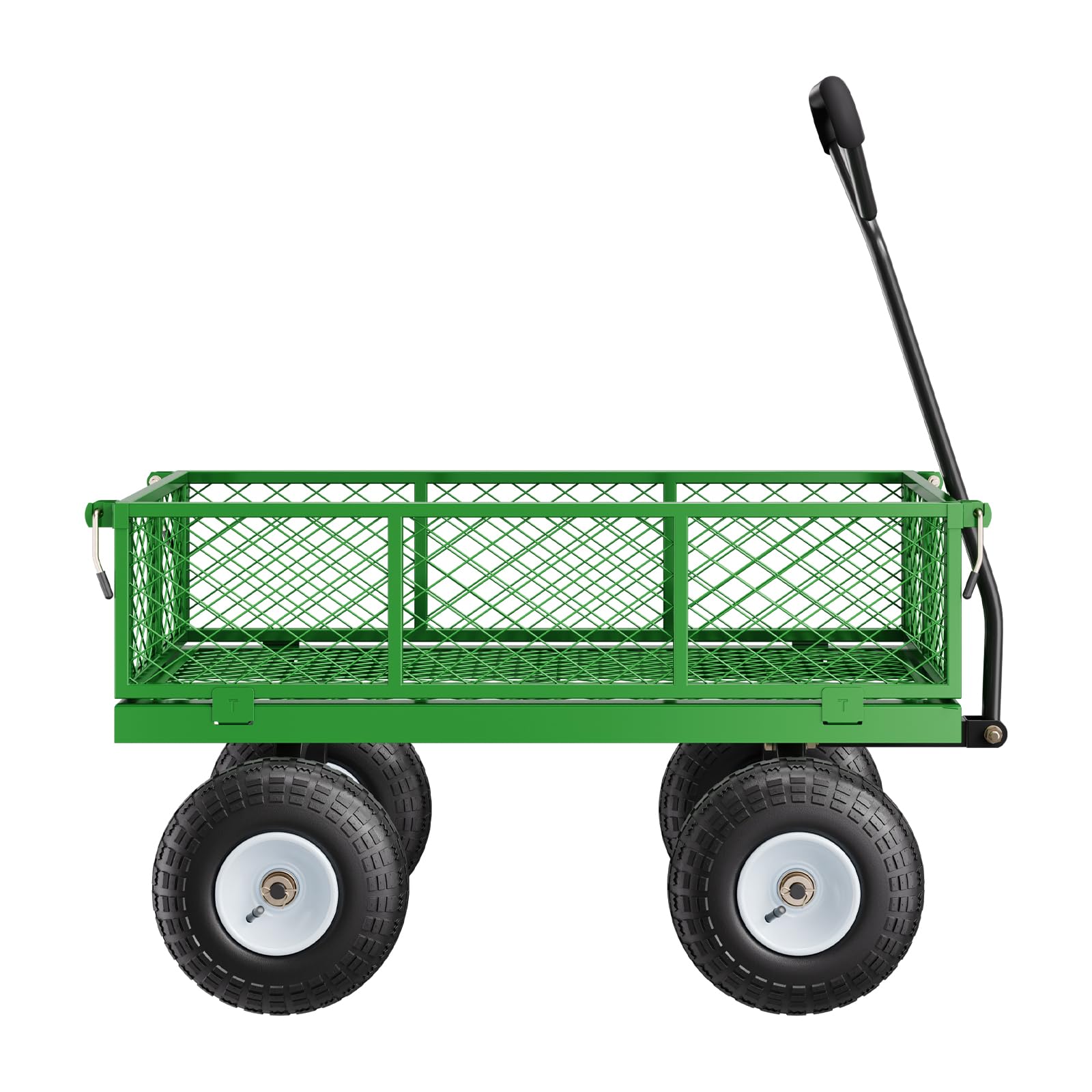 VEVOR Carrito de Jardín de Acero de 1700 x 480 x 515 mm con Neumáticos de 10", Laterales de Malla Extraíbles y Manija Giratoria de 180° para Exterior, Capacidad máxima de Carga de 308,44 kg, Verde
