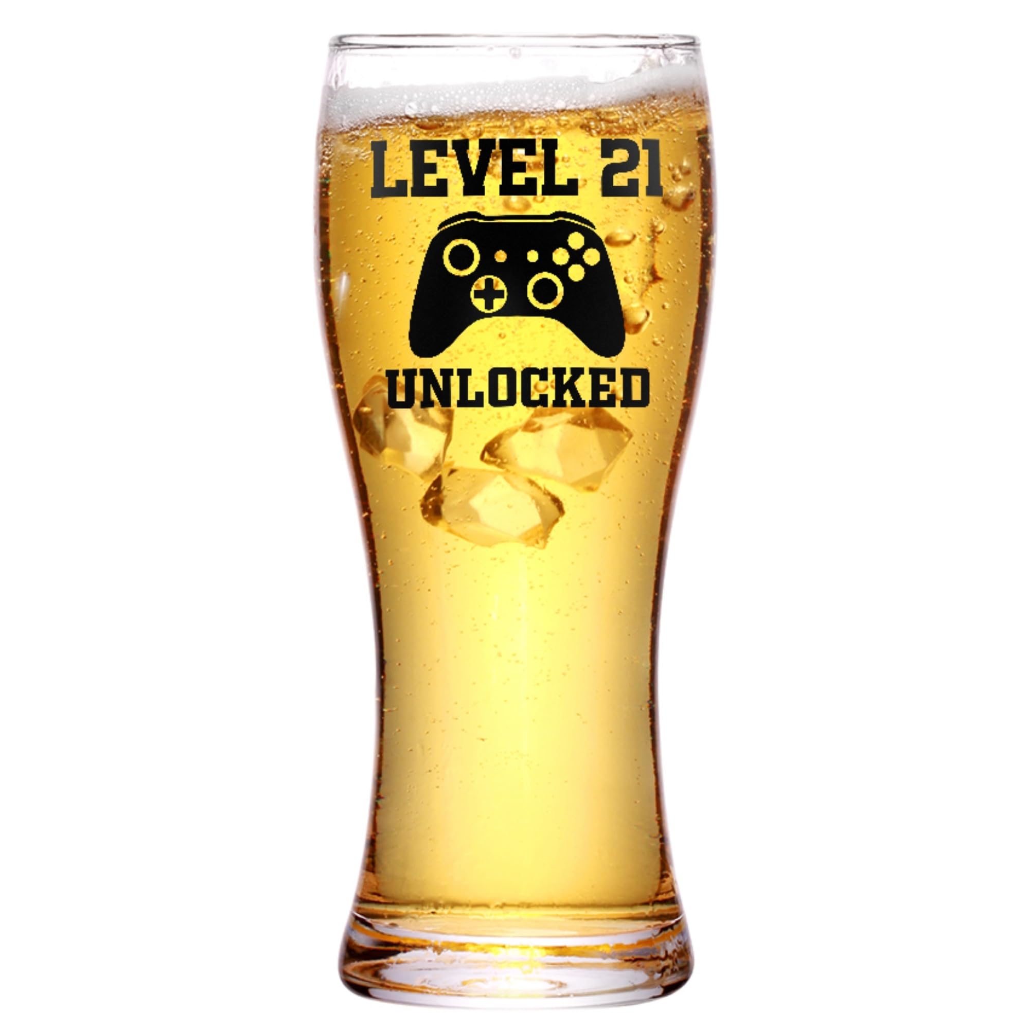 Onebttl 21st Birthday Gifts for Boys, Men or Him - 450ml/15oz Beer Glass - 21 Years Old Birthday Beer Glass Gifts for Son, Grandson, Nephew or Boyfriends - Level 21 Unlocked