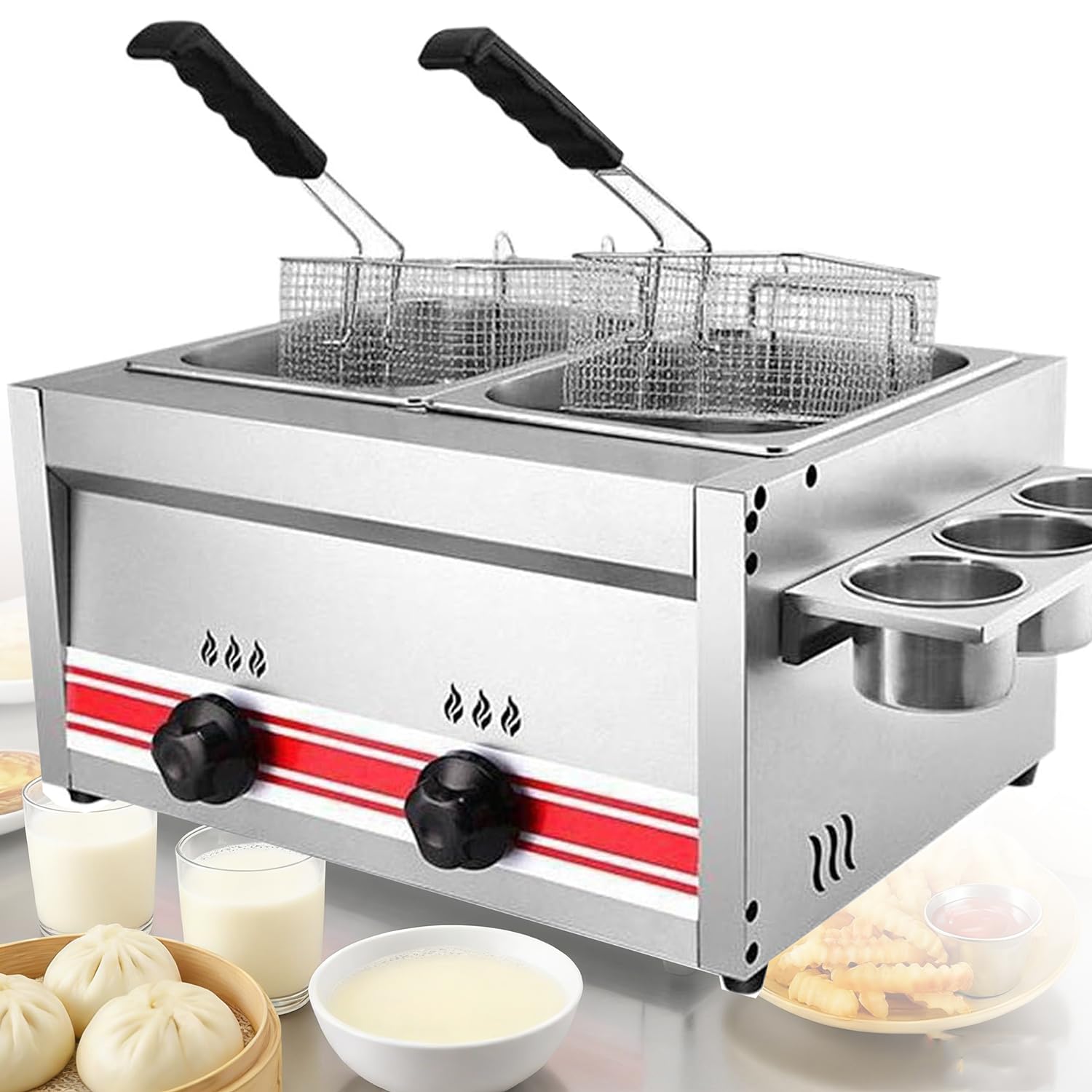 Friteuse commerciale au propane 20 L en inox avec 2 paniers robustes
