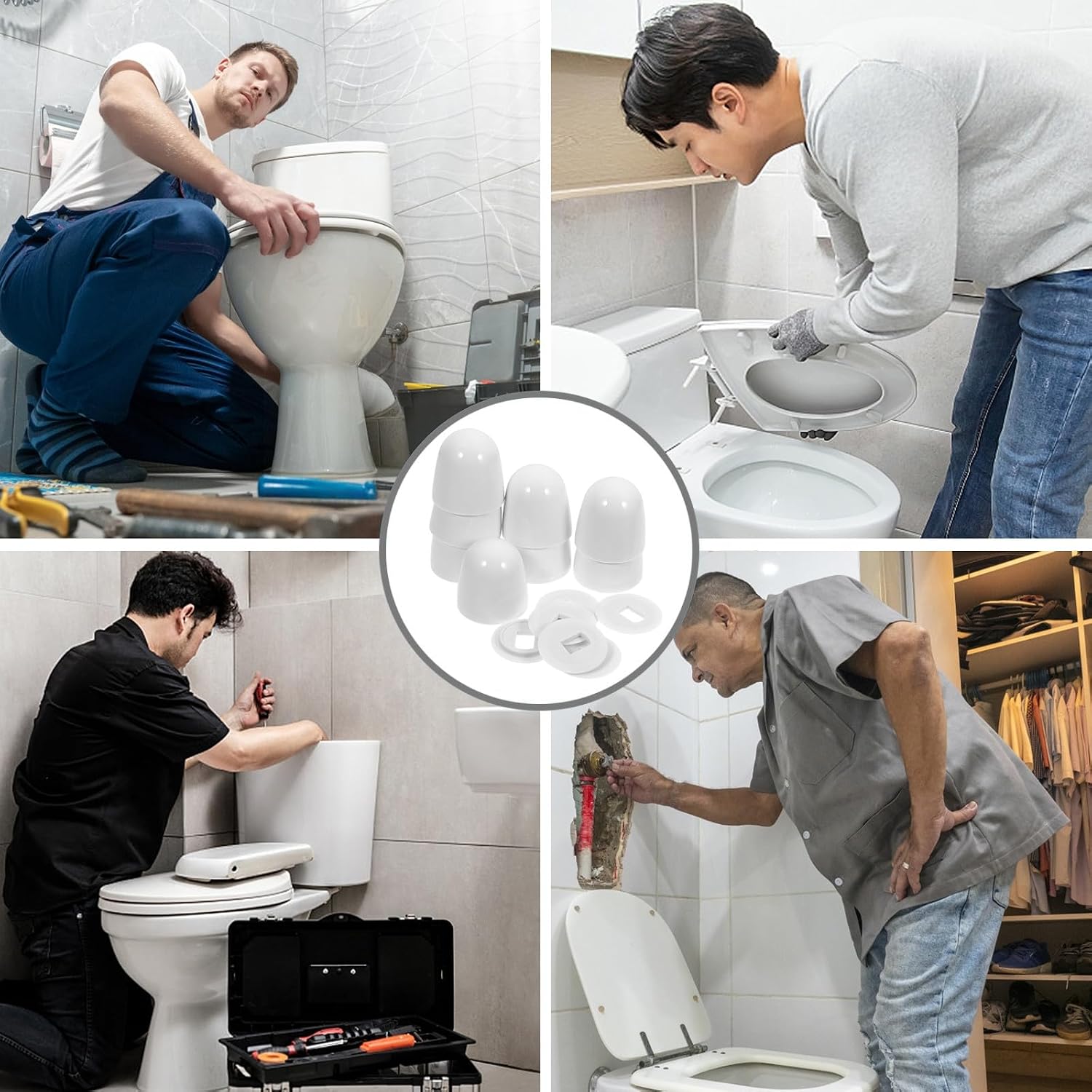 MAGICLULU 8pcs Universal Plastic Toilet Bowl Caps Toilet Screw Covers Decorative Floor Mount Bolt Covers for Bathroom Parts