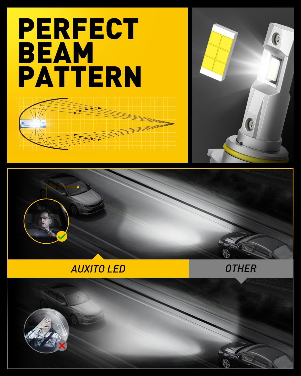 AUXITO Q16 9006 HB4 Bulbs 2024, 6000K 30000LM Super Bright Cool White, 9006 Fog Light Bulbs, 3min Plug and Play,IP68, Pack of 2
