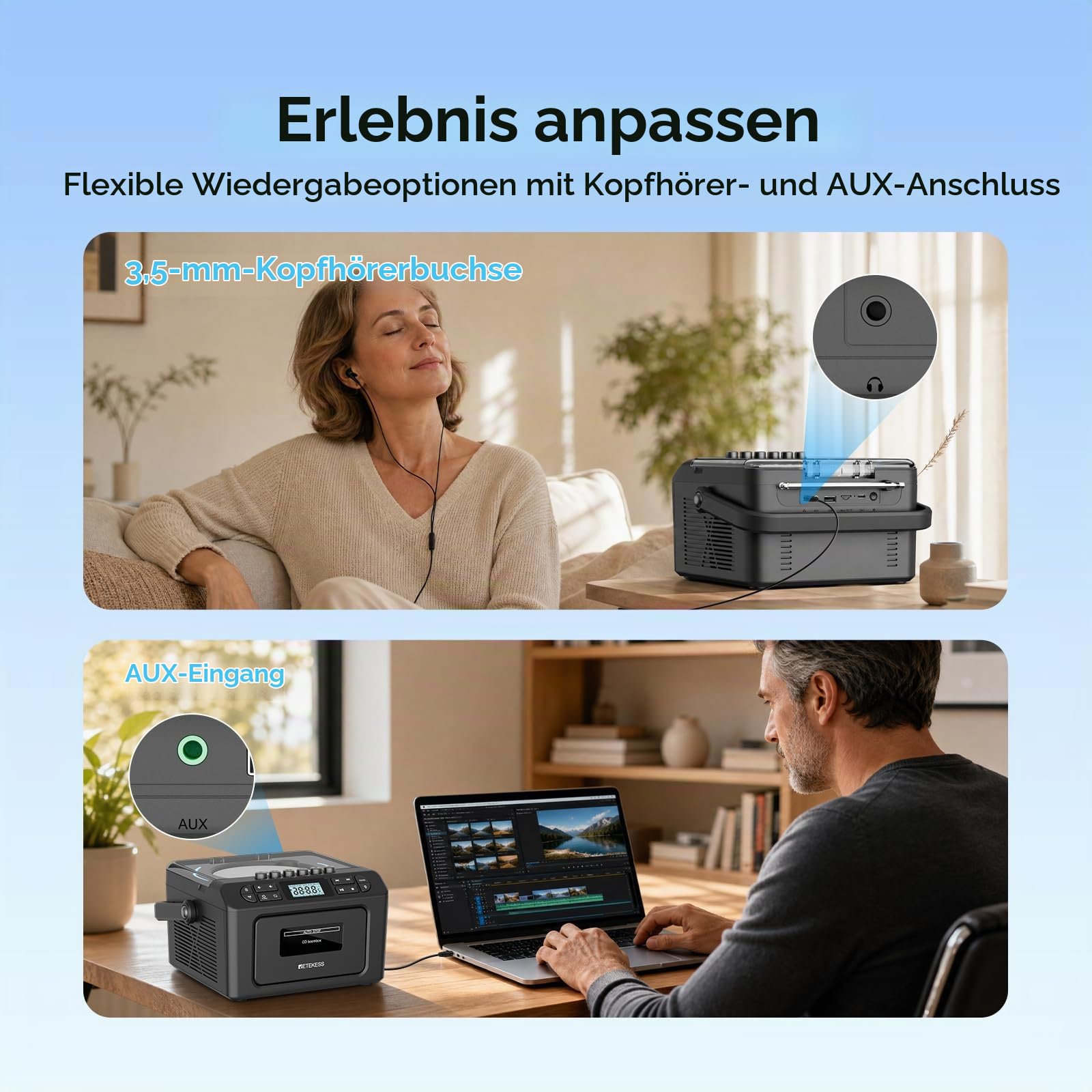 Retekess TR642 CD Player mit Kassette, Boombox Kassettenspieler