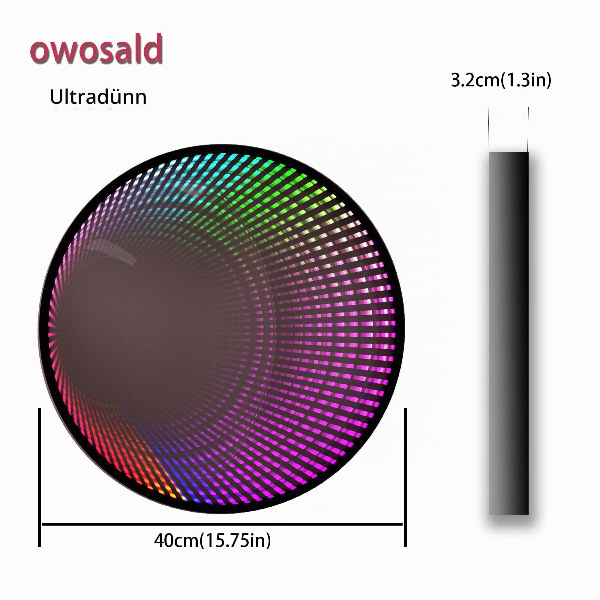 Infinity Spiegelleuchte, rund, Fernbedienung, USB-betriebene LED-Wanddekoration, dimmbar, RGB-Farbwechsel (Schwarz, Fernbedienung)