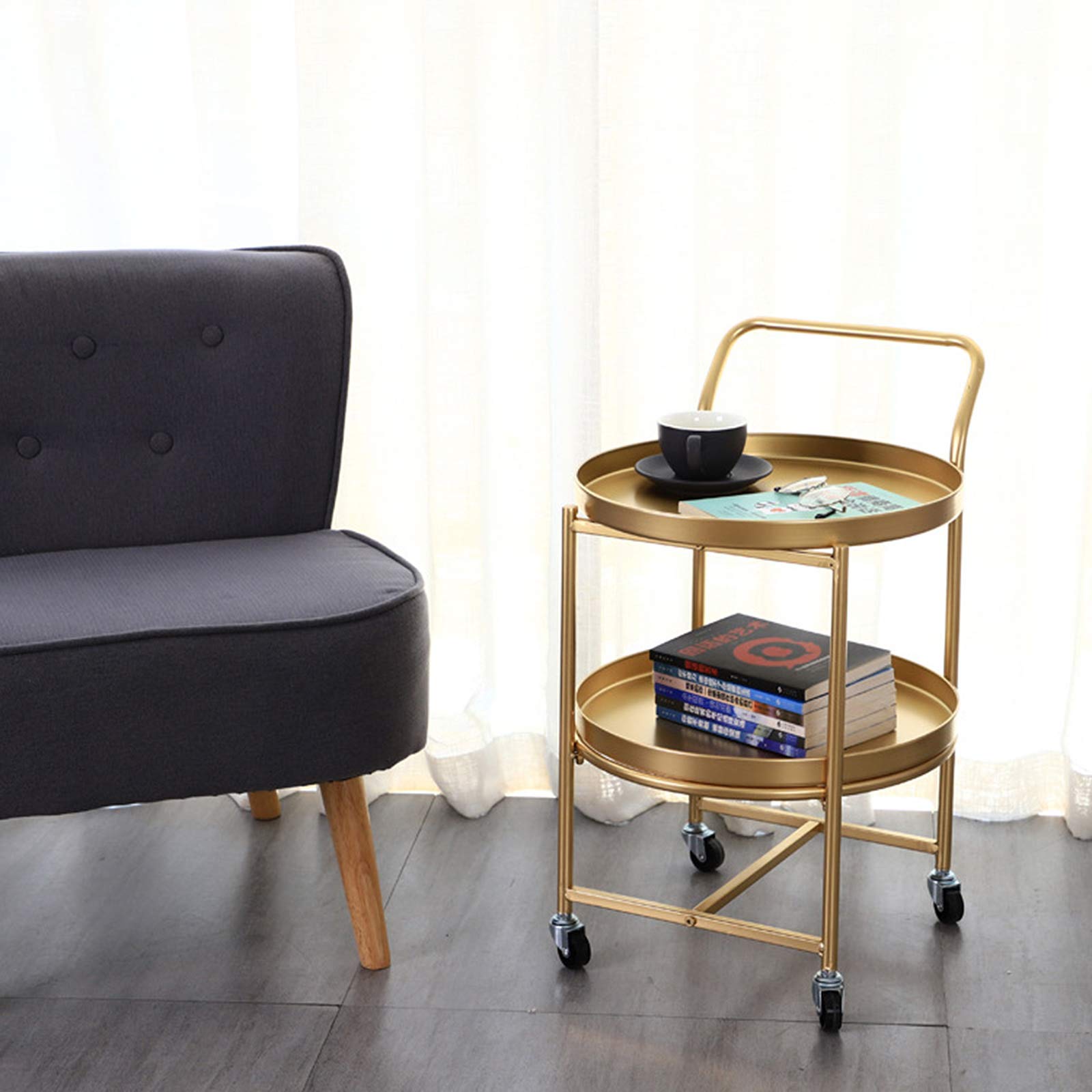 FAXIOAWA Keukentrolleys Serveren, Opbergwagen Rolling Cart Keuken Opbergorganizer Met Wielen voor Keuken en Woonkamer (Goud, 2-Tier/40 * 40 * 63cm)