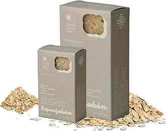 Soap Sponge for Shower, Bath Wash Scrubber for Body, Foot, Face, Massage & Lather, Oatmeal, Mini Soap Included, Bathroom Accessories