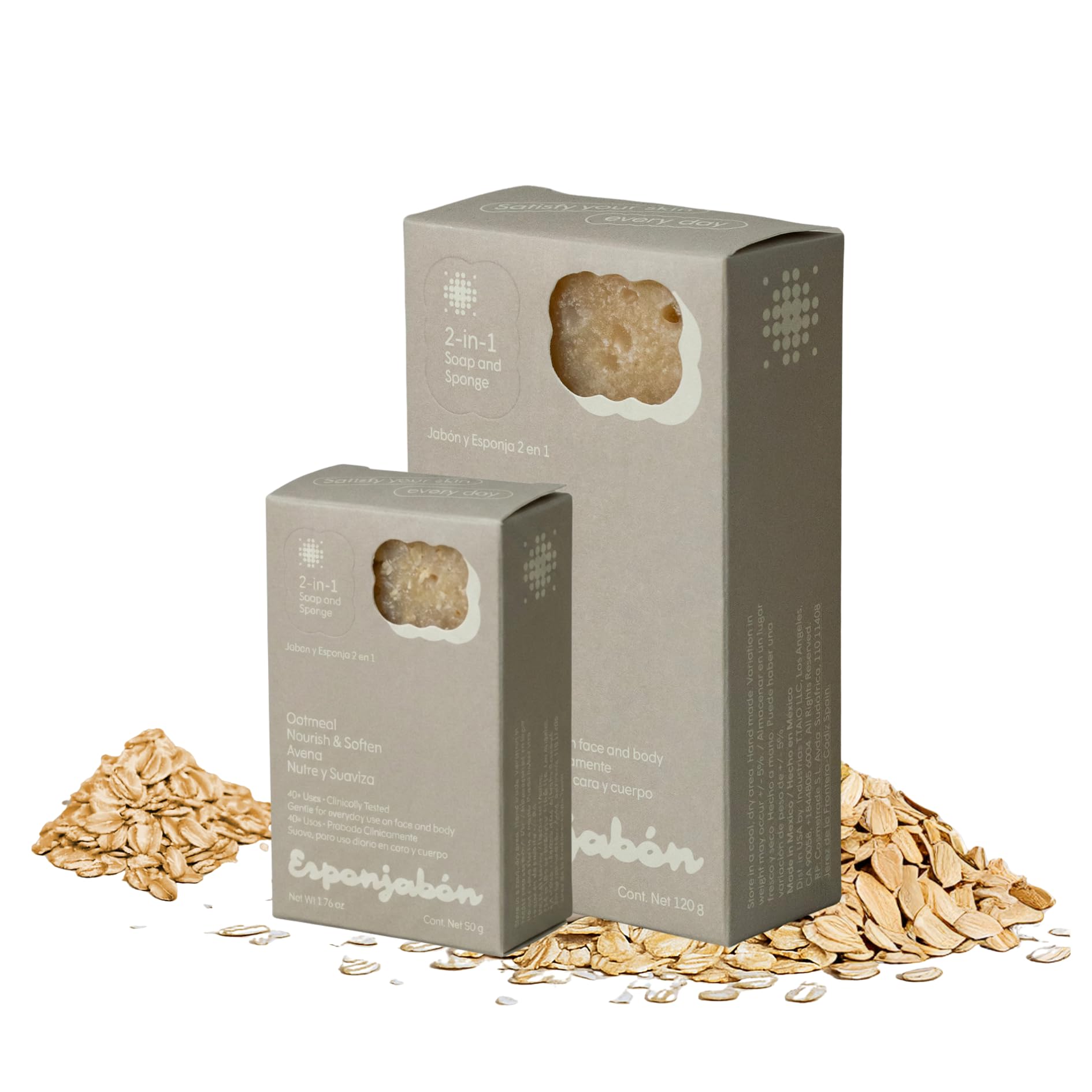 Soap Sponge for Shower, Bath Wash Scrubber for Body, Foot, Face, Massage & Lather, Oatmeal, Mini Soap Included, Bathroom Accessories