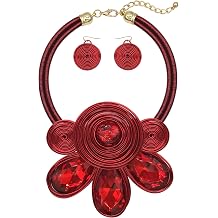 Chunky African Statement Necklace For Women Tribal Fashion Costume Jewelry Earring Sets Unique Colorful Big Rhinestone Crystal Pendent Collar Choker Bib Handmade