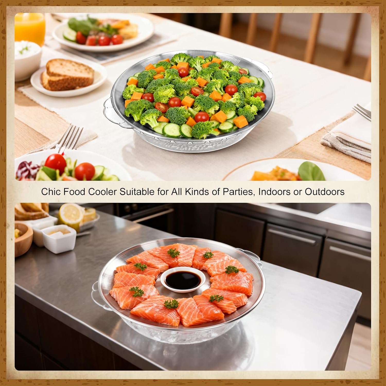 3 Set 11.8 Inch Chilled Serving Tray with Compartments Party Ice Chilled Fruit Platter Charcuterie Serving Platter Seafood Dip Cold Dish for Parties Family Gatherings, Cookout