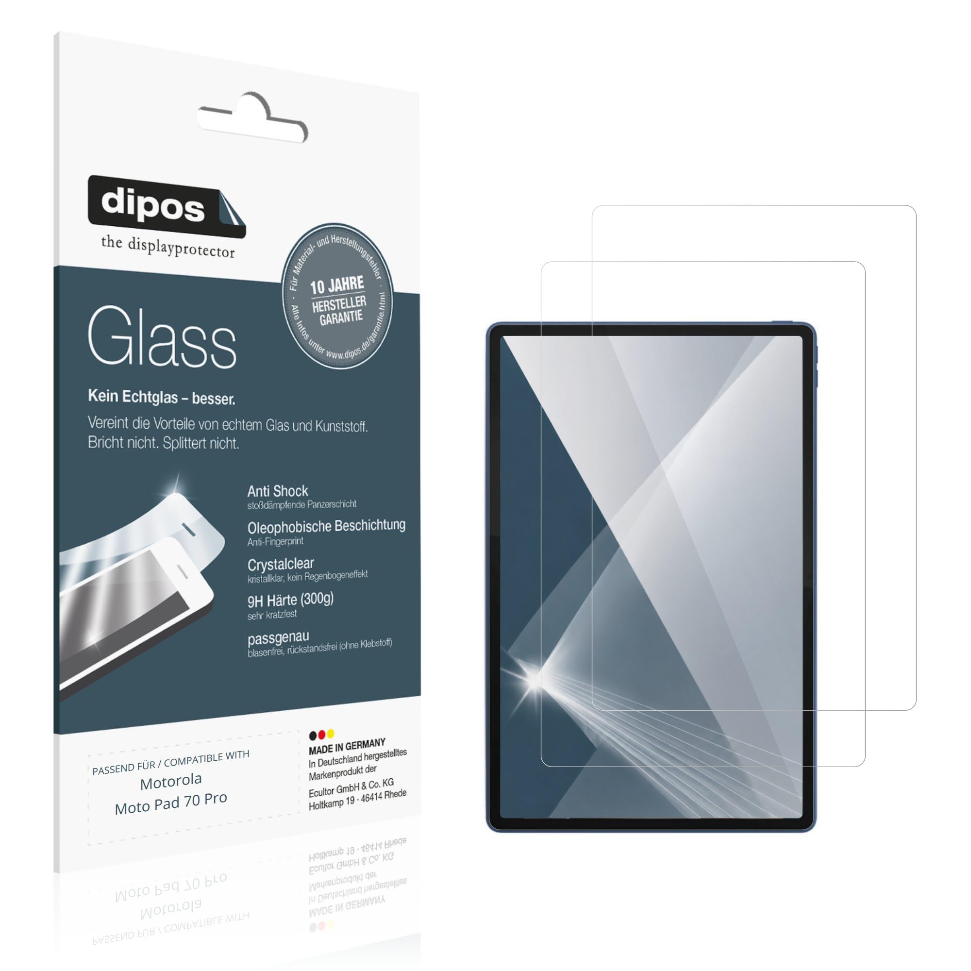 dipos 2x Film protection écran 9H pour Motorola Moto Pad 70 Pro | Transparent HD, incassable, non en verre, anti-choc, sur mesure, anti-rayures, sans bulles, adhésion sans colle