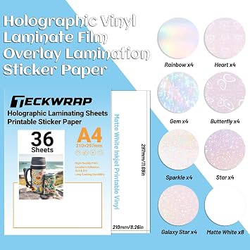 TECKWRAP Holographic Laminate Sheets & Inkjet Sticker Paper A4 36pcs/Pack